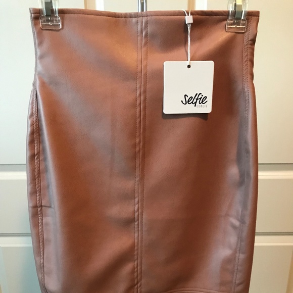 High Waisted Blush Vegan Leather Pencil Skirt - Picture 1 of 3